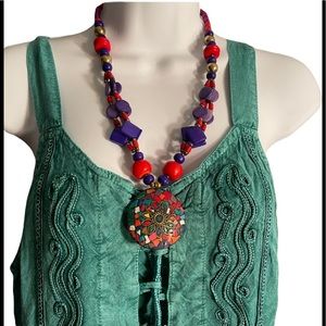 NWT.  Sacred Threads Beaded Necklace.  BL/OR